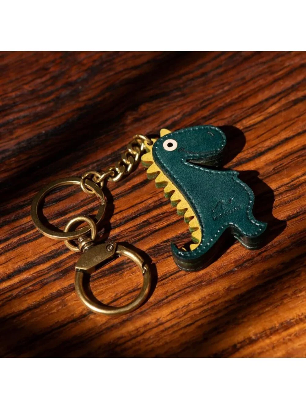 Handmade Leather Dinosaur Keychain - Cute Gift for Dino Lovers, Kids & Pets